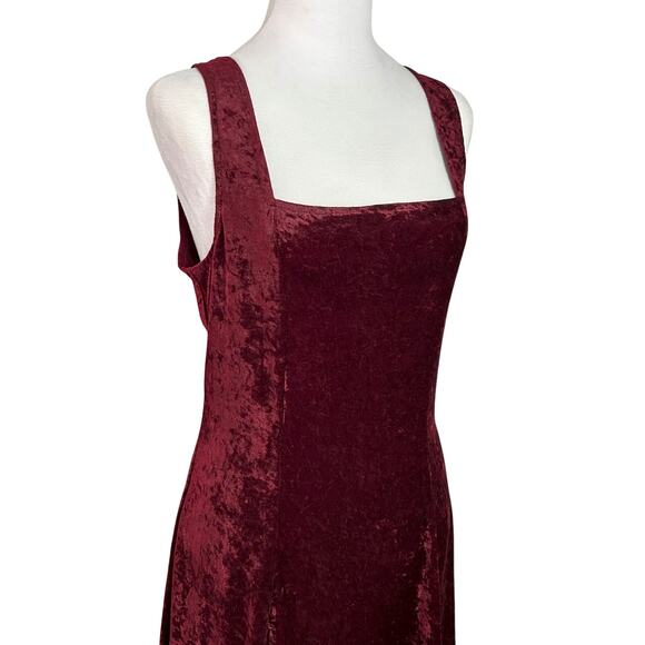 Vintage 90s Y2K Sexy Crushed Velvet Burgundy Dress Sleeveless Square Neck LARGE - Picture 4 of 11